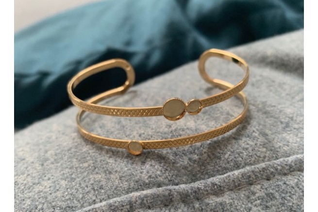 bracelet jonc doré ZOE double fil 3 mini cabochons