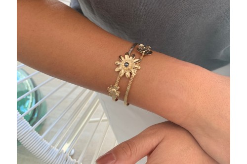 bracelet double fil doré Flower avec cabochon 4 mm