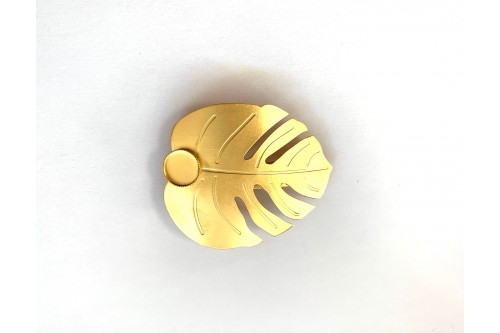 barrette feuille de monstera dorée mat avec cabochon 10 mm