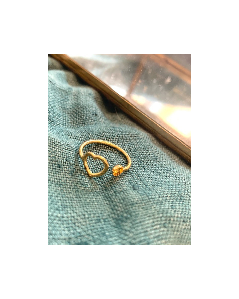 Bague jonc dorée cabochon 3 mm et cœur