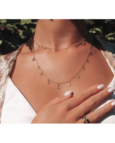 Chaine bohème dorée avec pampilles diamantées