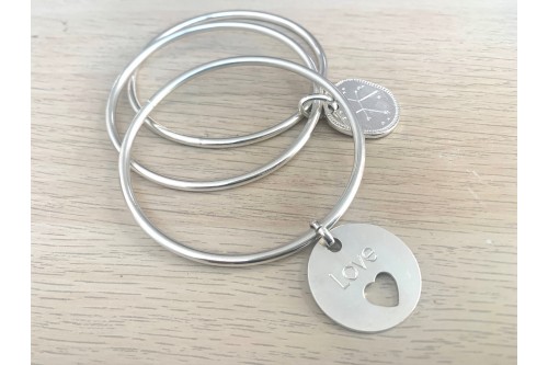 Médaille cœur percé avec inscription "Love" diamètre 26 mm