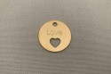 Médaille dorée cœur percé avec inscription "love" diamètre 26 mm