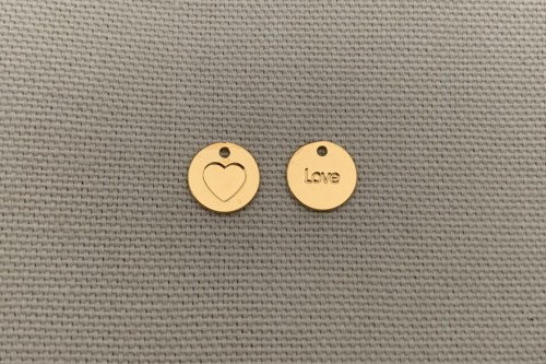 mini pampille "love" dorée diamètre 9 mm