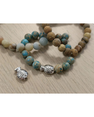 Perle insert poisson argent antique