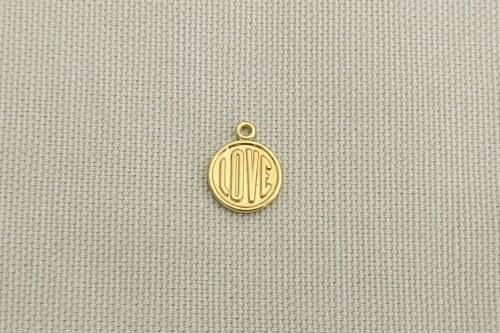 Médaille LOVE dorée diamètre 10 mm bordée