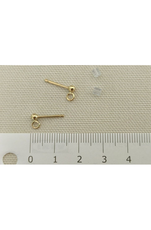 Clou d'oreille avec mini boule et anneau finition:Dore or fin 24 carats