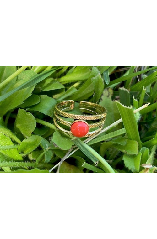 Bague lizon cabochon 6 mm finition:Dore or fin 24 carats