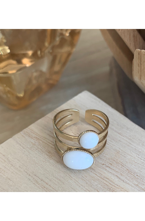 Bague 2 cabochons lili finition:Dore or fin 24 carats