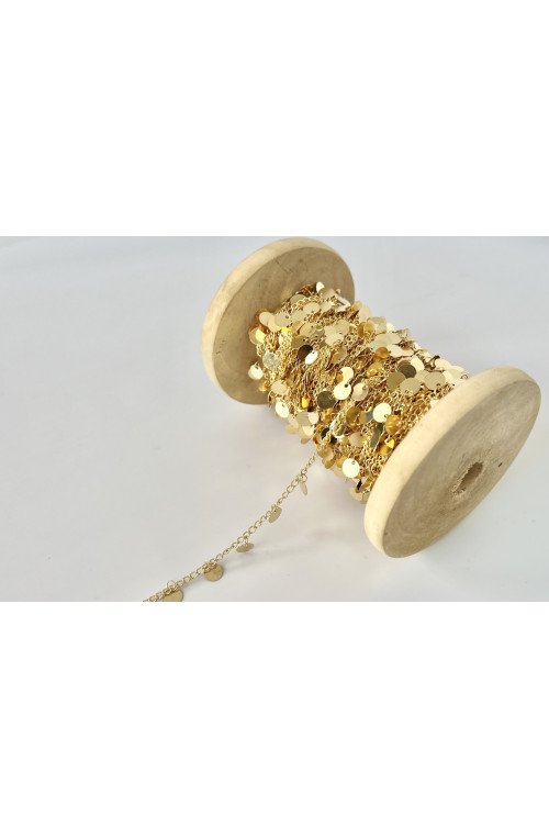 Chaîne maille sequin dorée 6mm finition:Argent 10 microns