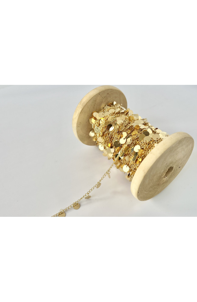 Chaîne maille sequin dorée 6mm finition:Argent 10 microns