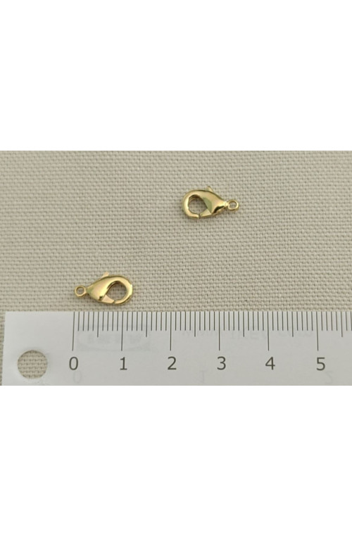 Fermoir mousqueton 12 mm finition:Doré or fin 24 carats cataphorèse 