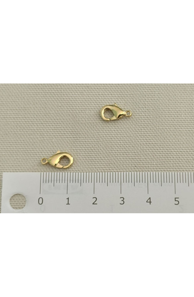 Fermoir mousqueton 12 mm finition:Doré or fin 24 carats cataphorèse 