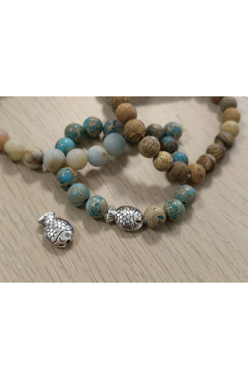 Perle insert poisson argent antique finition:Argent antique 10 microns