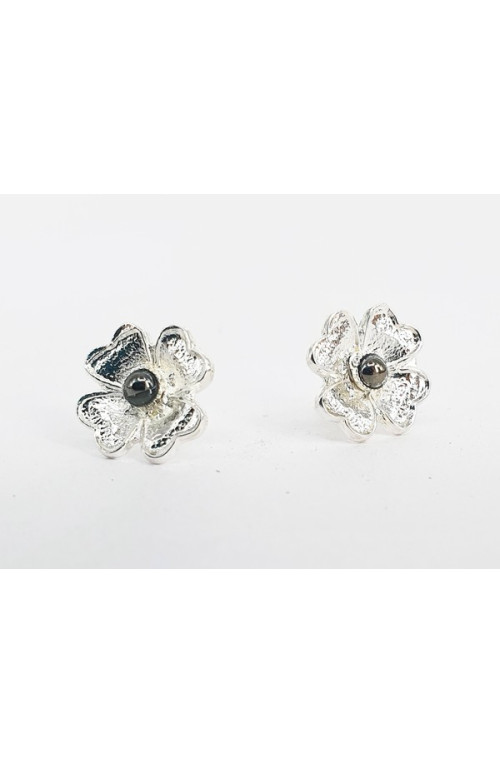 Clous d'oreilles doré fleur véronique avec cabochon 3 mm 60% finition:Argent 10 microns
